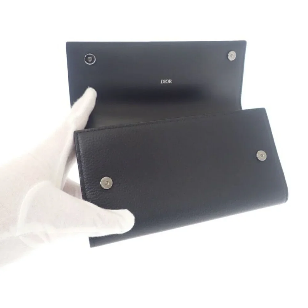 Dior Long Flap Wallet 2 Cdi h00 N Long Wallet Calf Black Silver Hardware